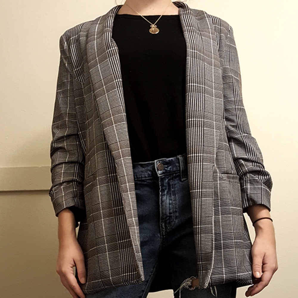 Boom Boom Jeans Plaid Print Blazer
